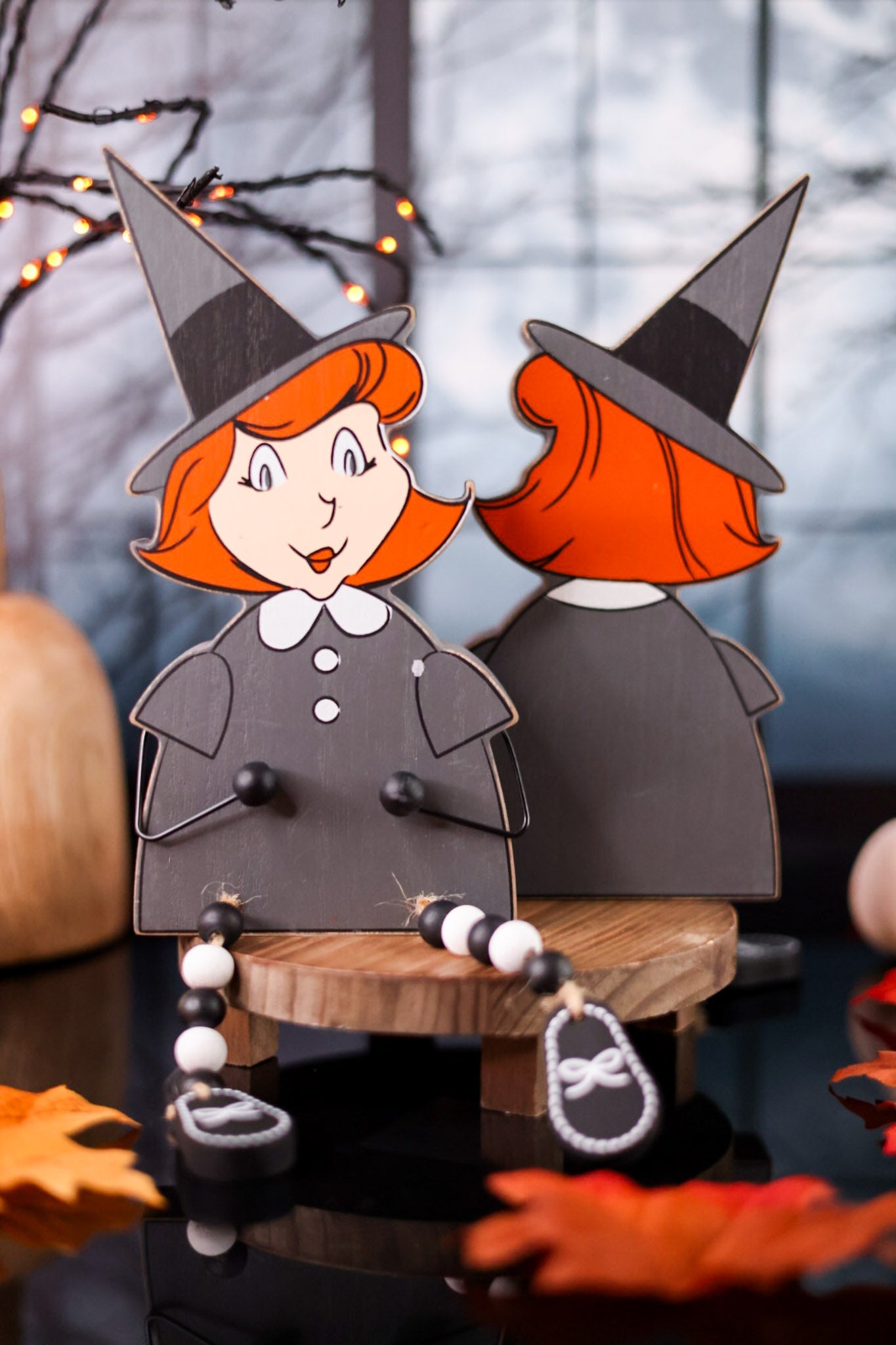 Reversible Chunky Wood Witch Sitter W/ Beads - Whiskey Skies - ADAMS & CO