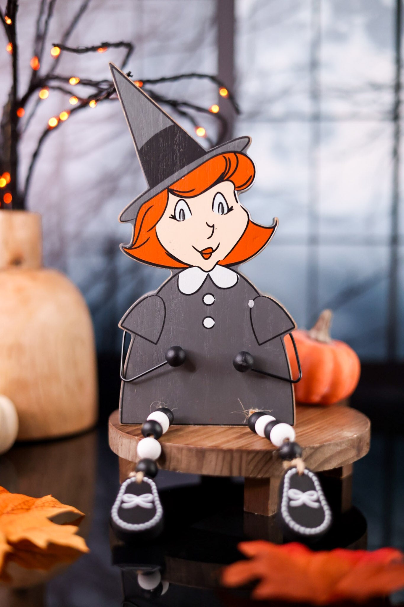Reversible Chunky Wood Witch Sitter W/ Beads - Whiskey Skies - ADAMS & CO