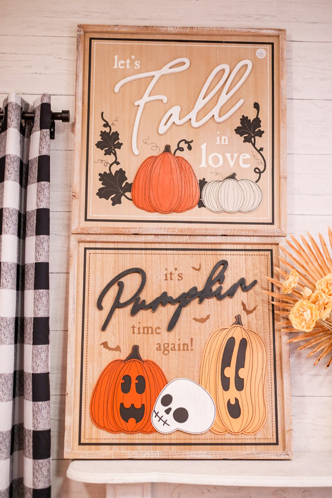 Reversible Fall and Pumpkins Wood Framed Sign - Whiskey Skies - ADAMS & CO