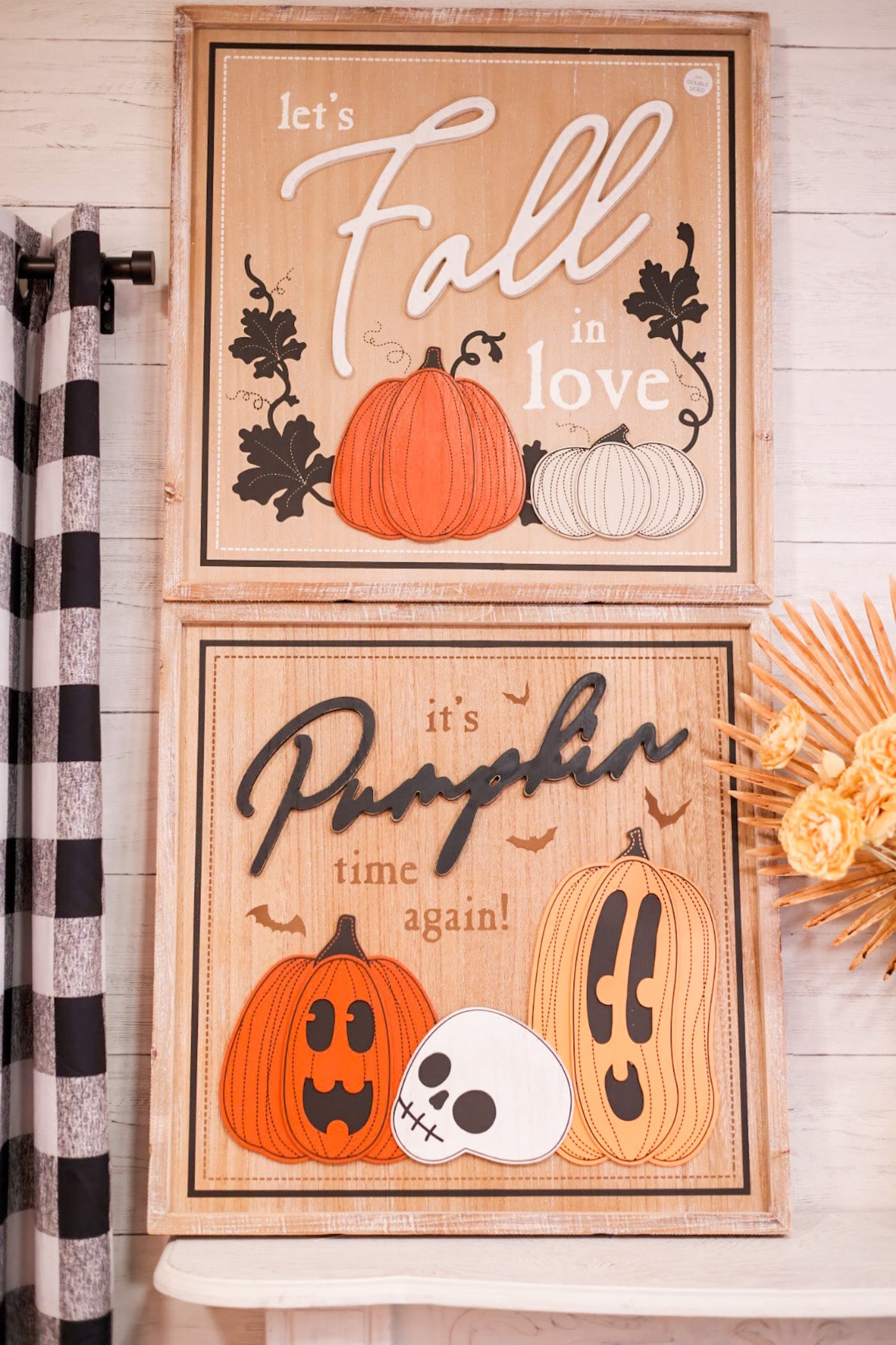 Reversible Fall and Pumpkins Wood Framed Sign - Whiskey Skies - ADAMS & CO