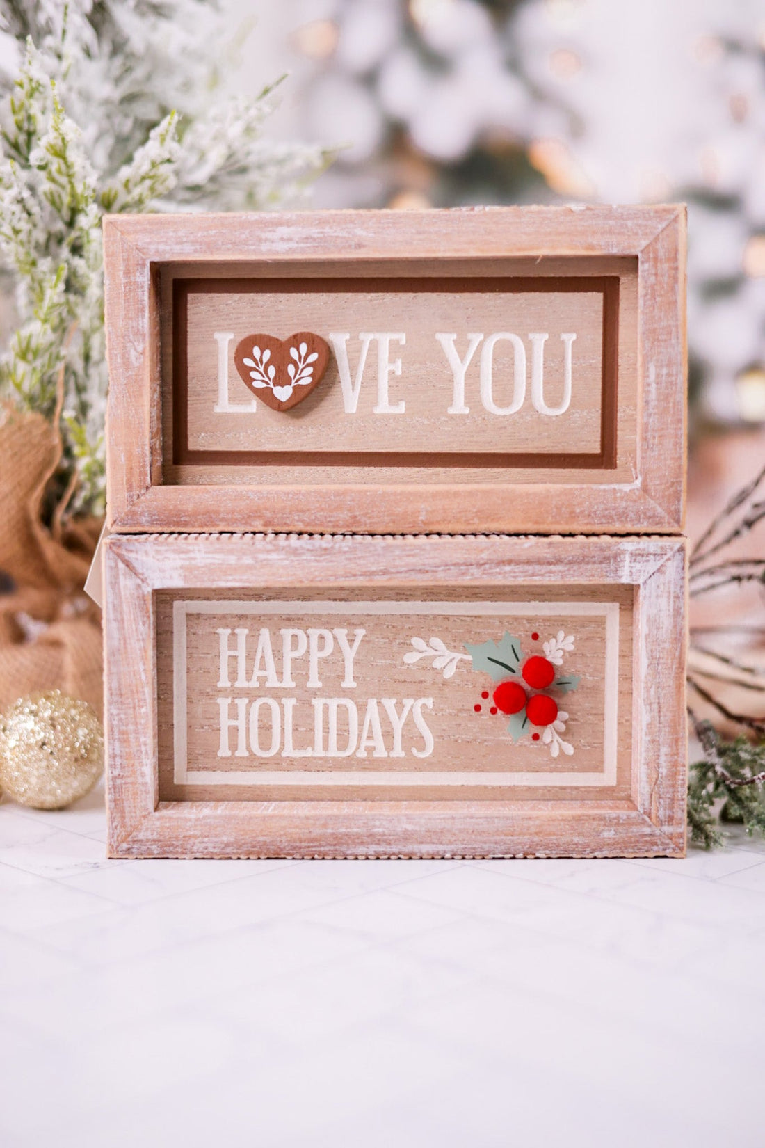 Reversible Happy Holidays/Love Wood Framed Sign - Whiskey Skies - ADAMS & CO