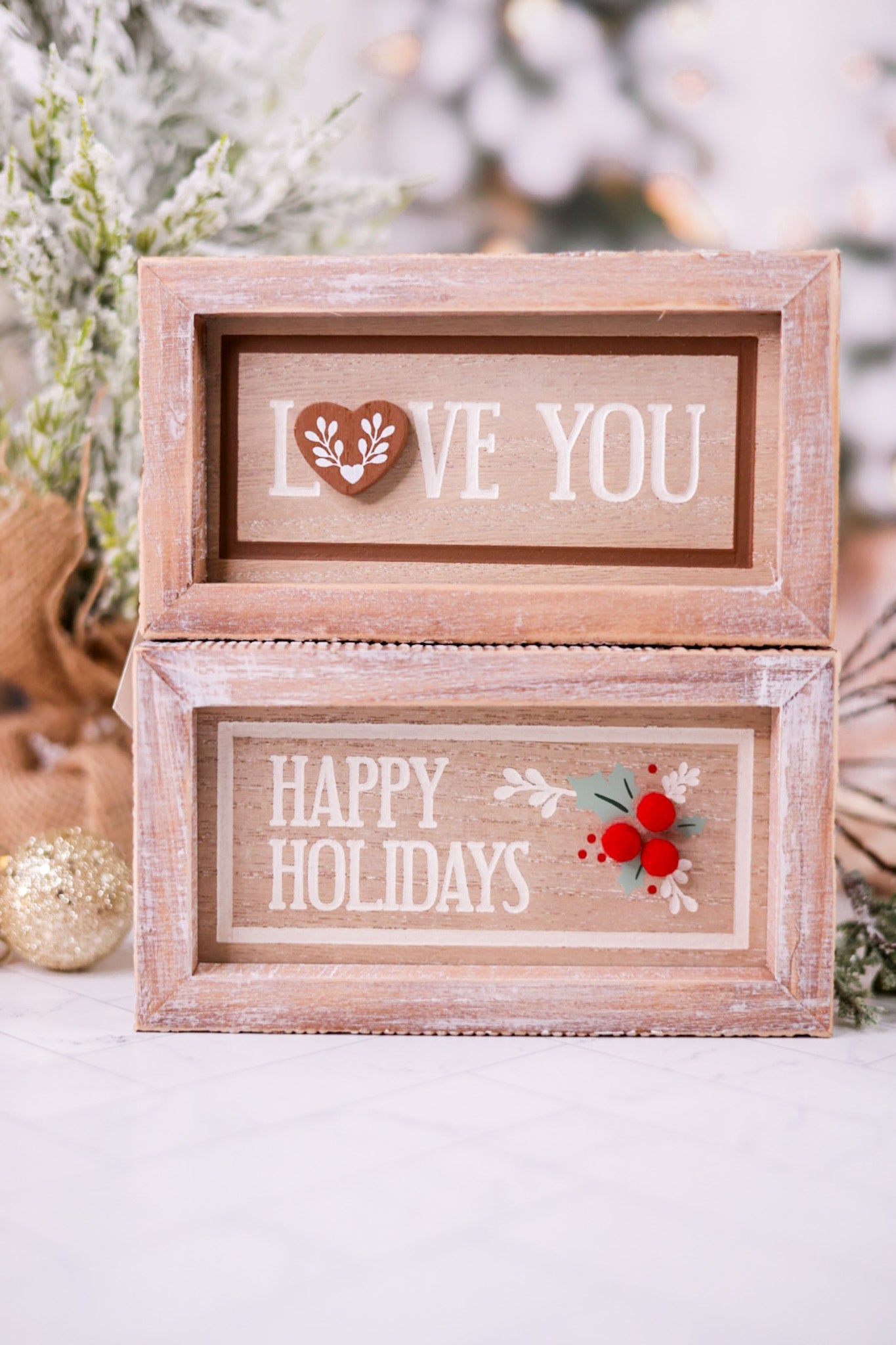 Reversible Happy Holidays/Love Wood Framed Sign - Whiskey Skies - ADAMS & CO