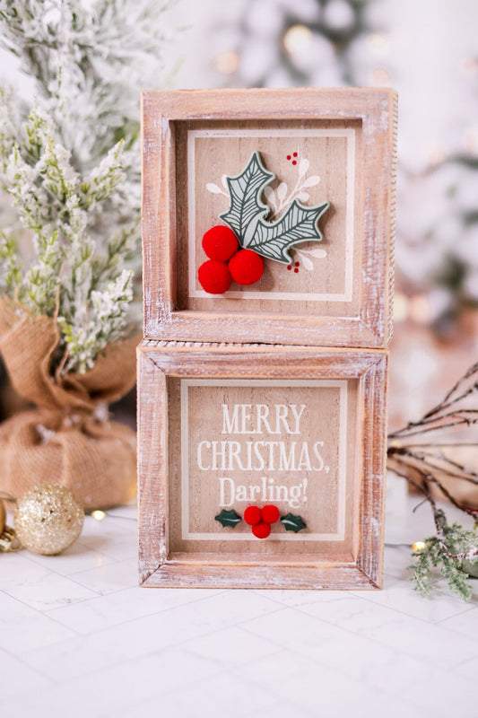 Reversible Holly/Merry Sign in Wooden Frame - Whiskey Skies - ADAMS & CO