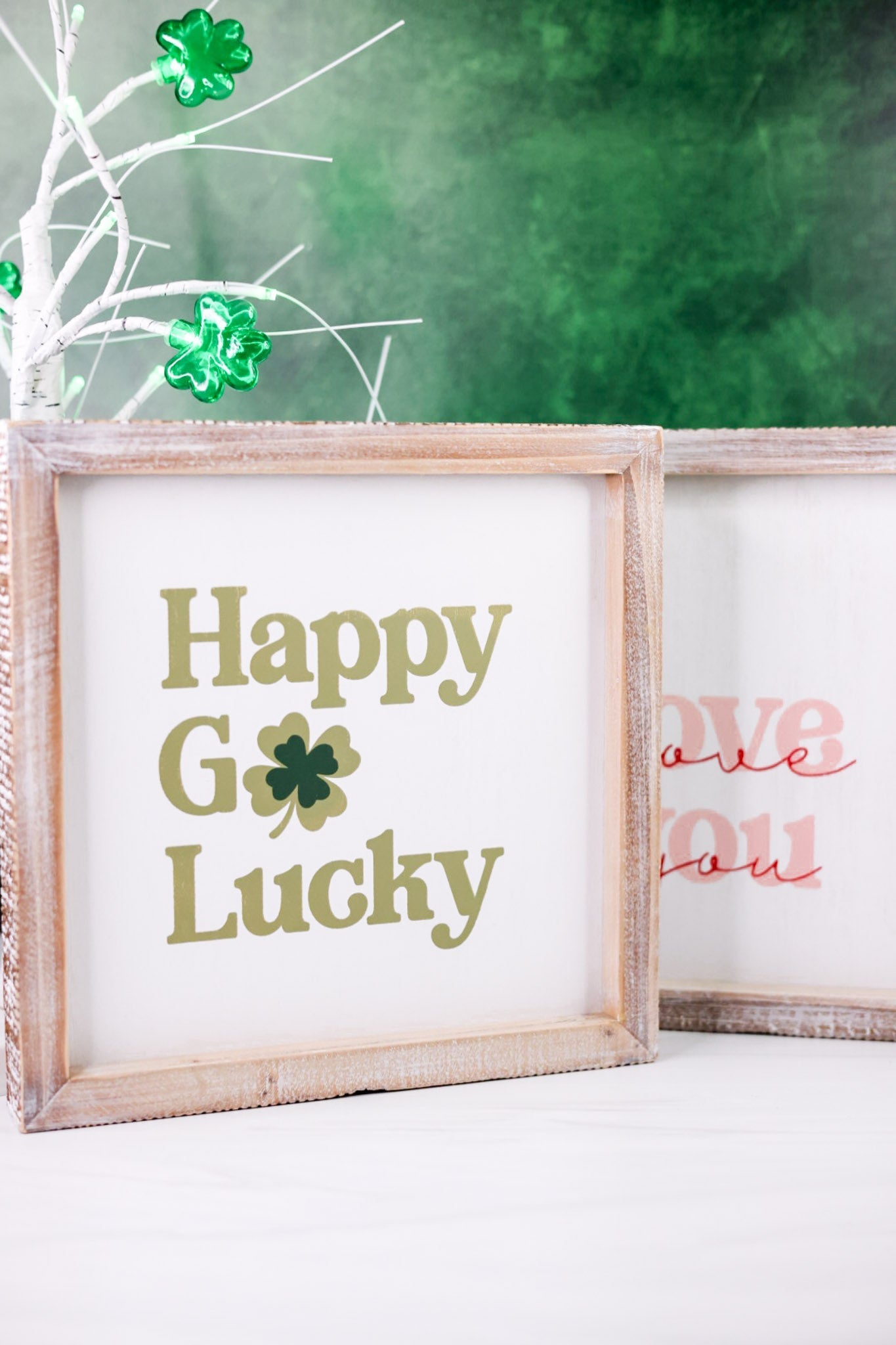 Reversible "I Love You/Happy Go Lucky" Wooden Framed Sign - Whiskey Skies - DEVANIE AT HOME