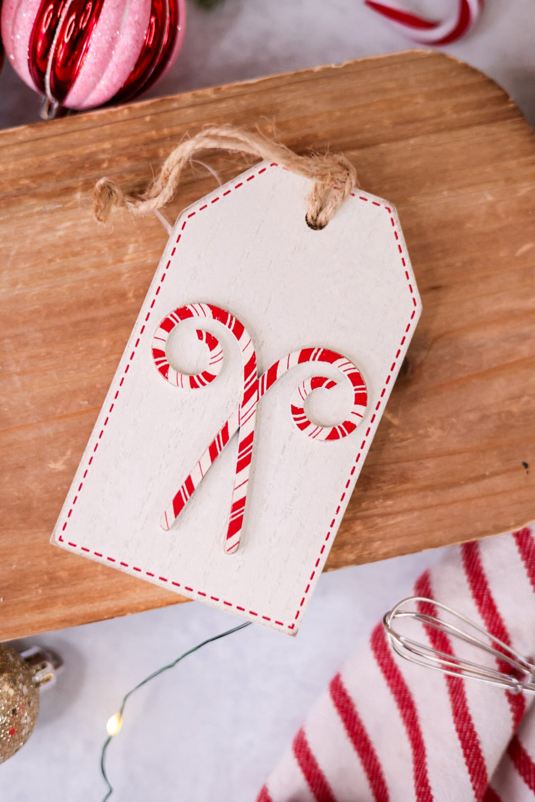 Reversible Merry Christmas/Candy Cane Wooden Tag Ornament - Whiskey Skies - ADAMS & CO