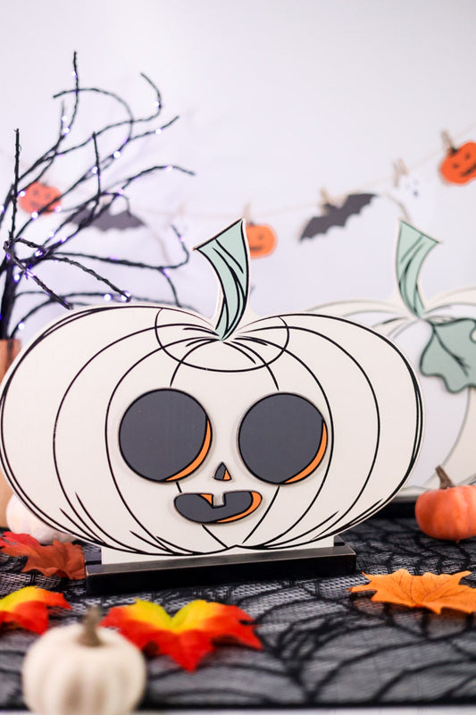 Reversible Pumpkin/Jack - O - Lantern Wooden Sitter - Whiskey Skies - ADAMS & CO