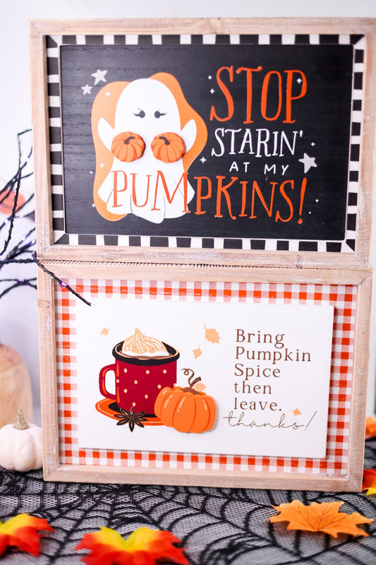 Reversible "Staring/Pumpkin Spice" Wood Framed Sign - Whiskey Skies - ADAMS & CO