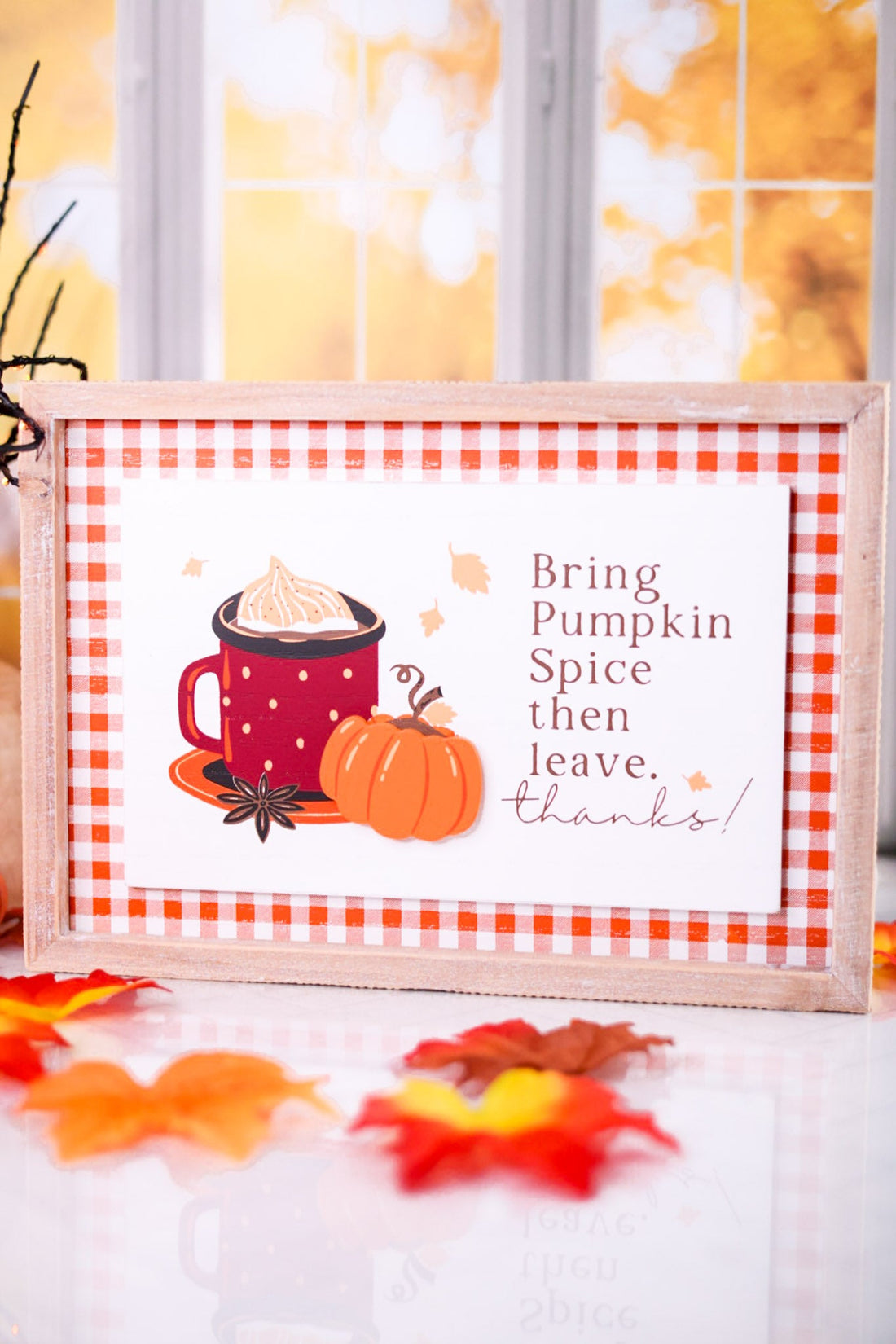 Reversible "Staring/Pumpkin Spice" Wood Framed Sign - Whiskey Skies - ADAMS & CO