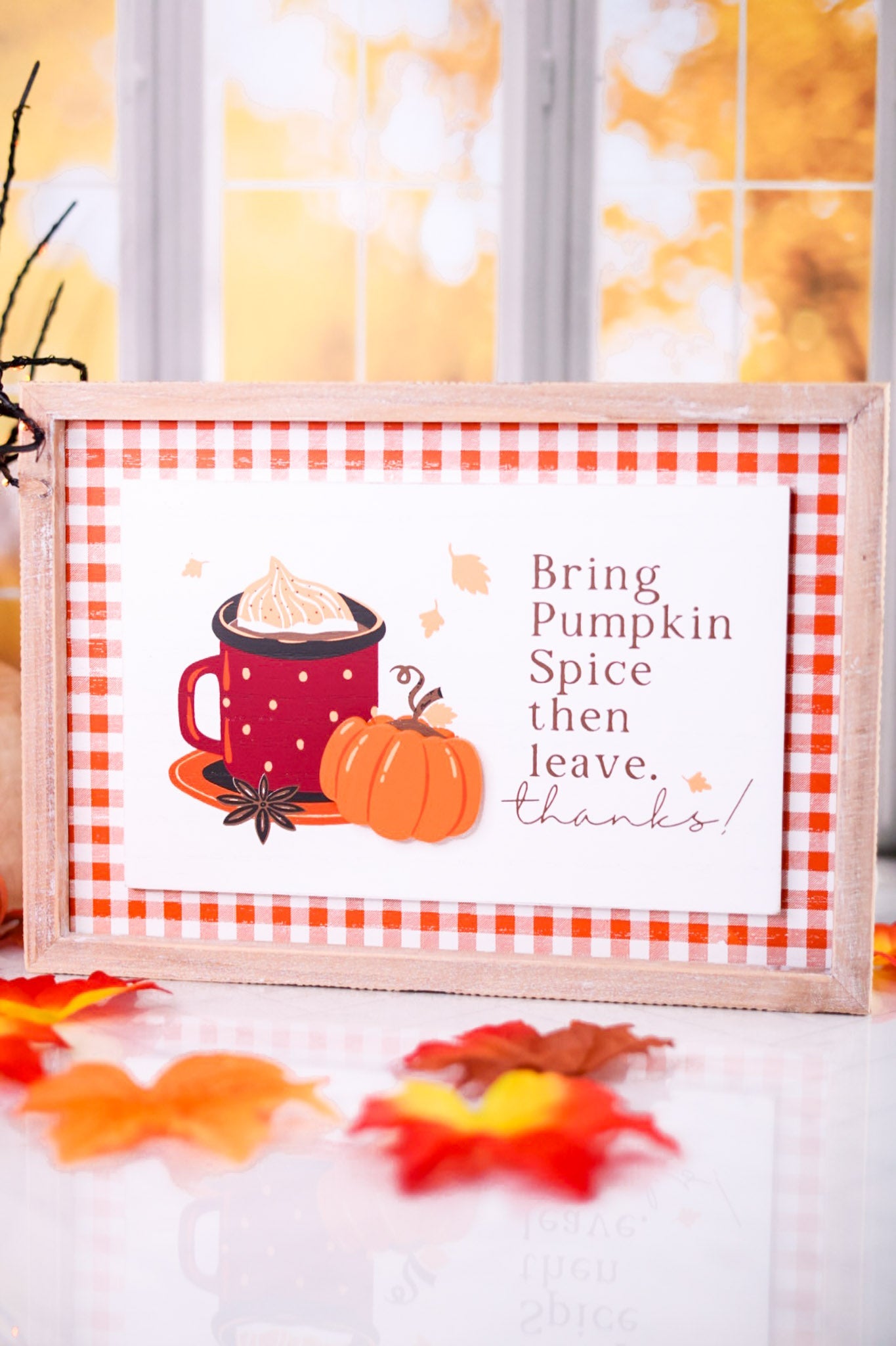 Reversible "Staring/Pumpkin Spice" Wood Framed Sign - Whiskey Skies - ADAMS & CO