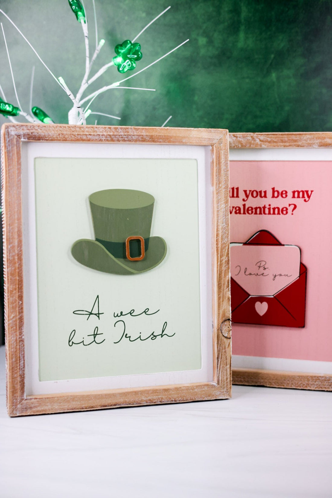 Reversible Valentine/Leprechaun Hat Wood Framed Sign - Whiskey Skies - DEVANIE AT HOME