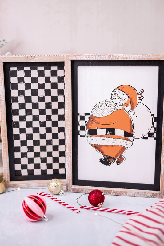 Reversible Wood Framed Santa/Checkers Sign - Whiskey Skies - ADAMS & CO