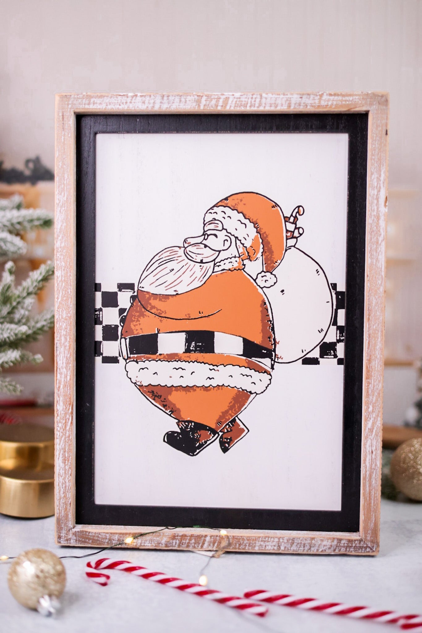 Reversible Wood Framed Santa/Checkers Sign - Whiskey Skies - ADAMS & CO