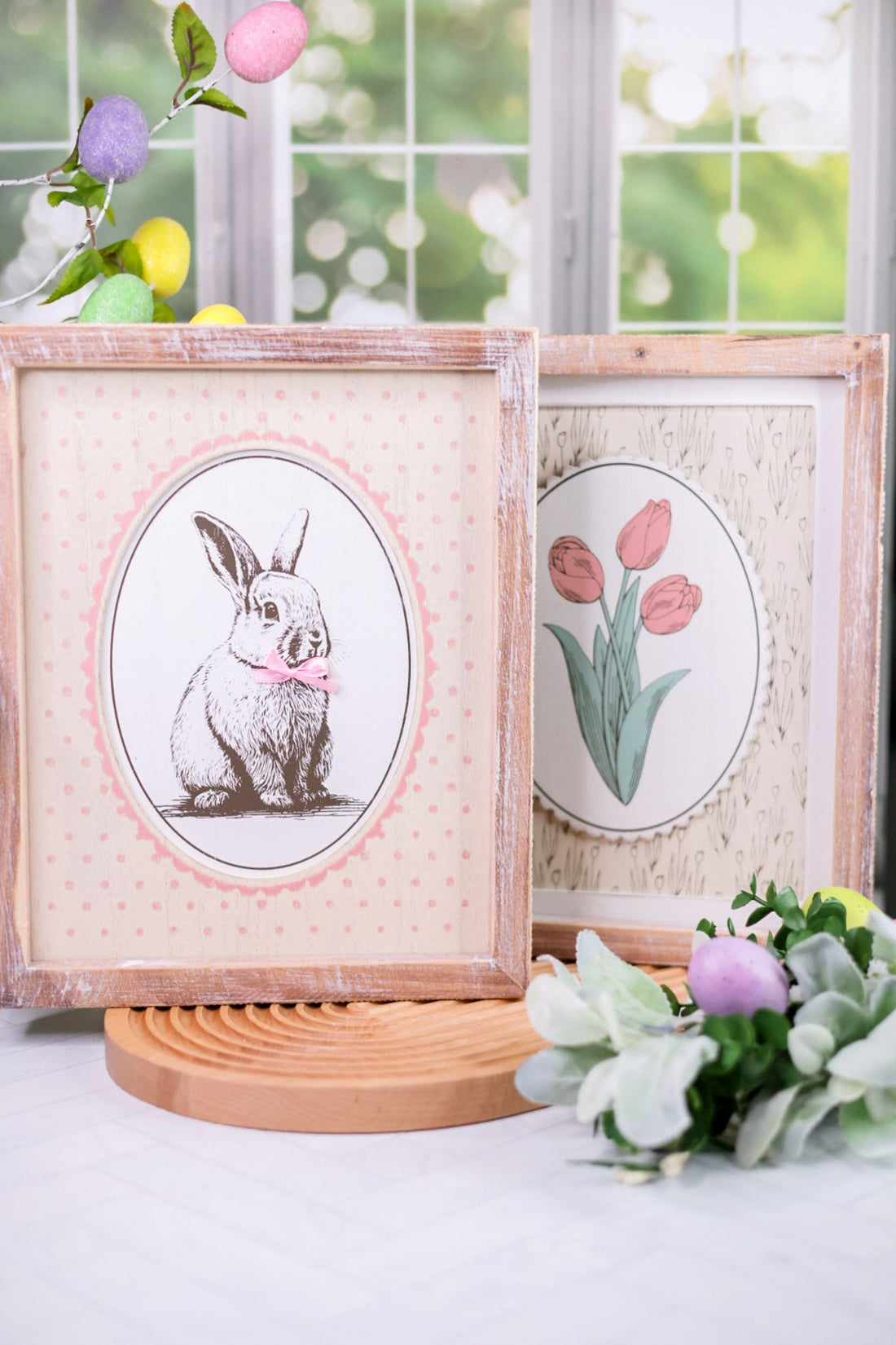 Reversible Wooden Sign with Tulips and Bunny - Whiskey Skies - ADAMS & CO