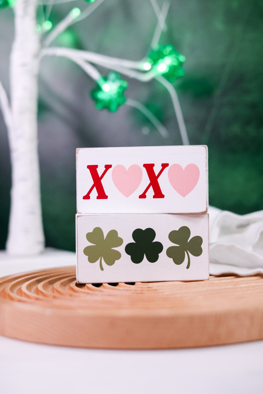 Reversible "XOXO"/Clovers Wood Block - Whiskey Skies - DEVANIE AT HOME