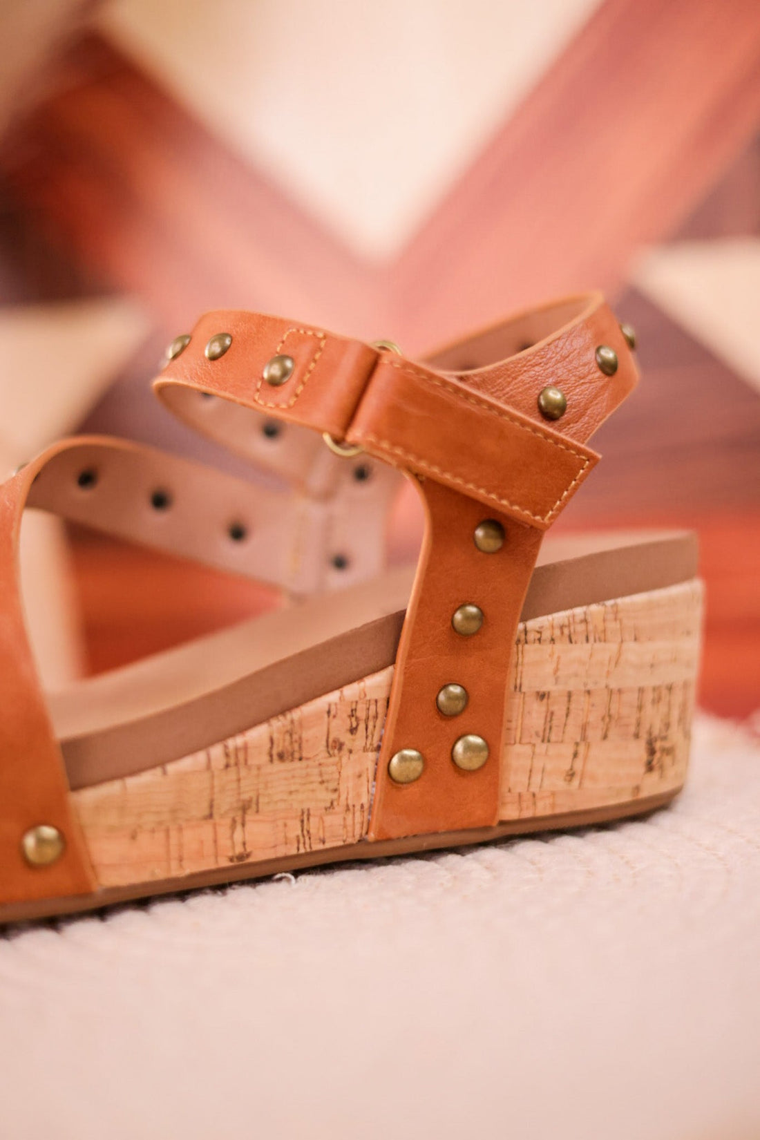 Revolve Cognac Studded Cork Wedges - Whiskey Skies - CORKYS FOOTWEAR