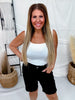 RFM Black High Waist Frayed Hem Bermuda Shorts - Whiskey Skies - YMI JEANS