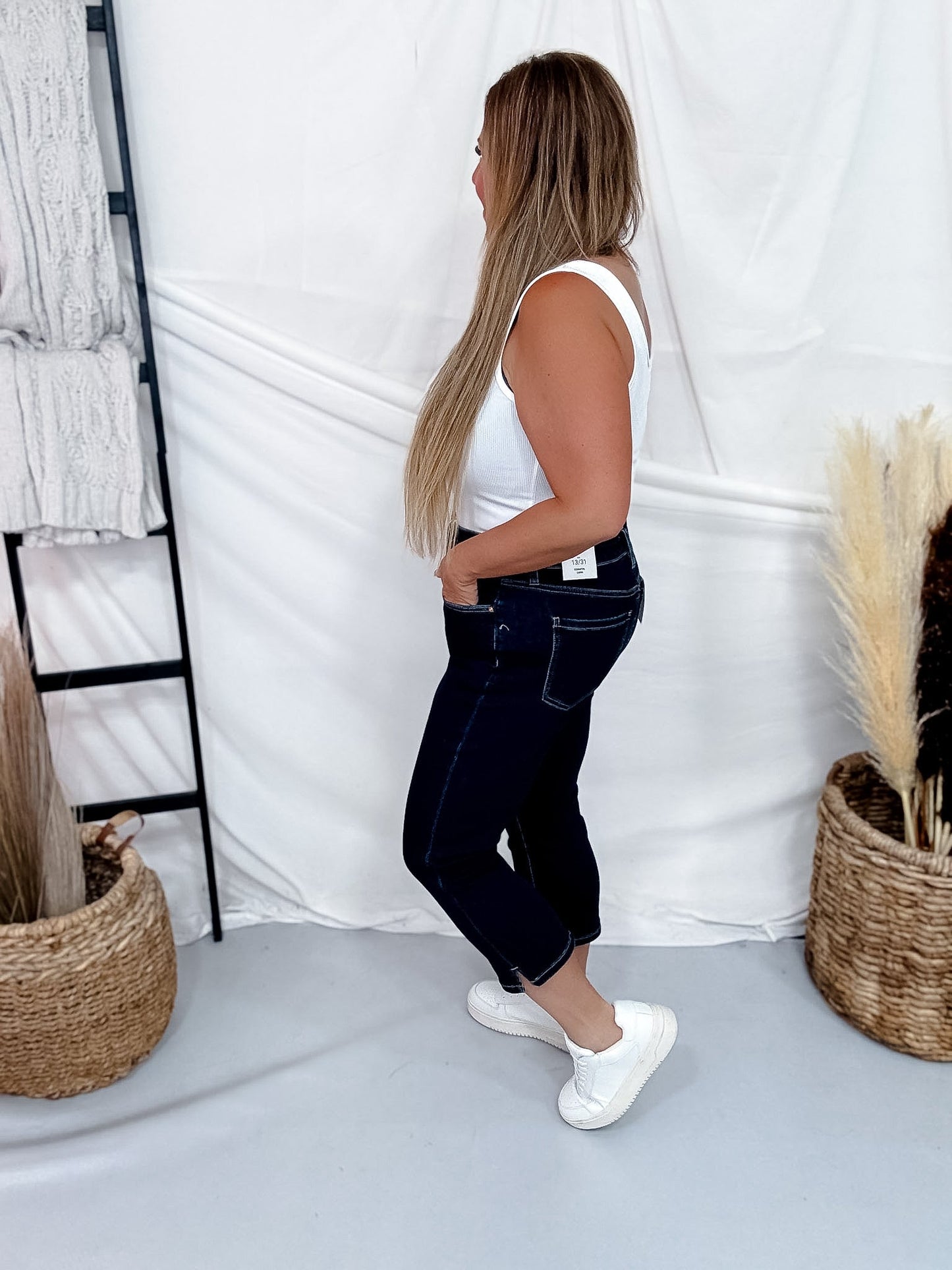 RFM Dark Wash High Waist Capris With Slit Hems - Whiskey Skies - YMI JEANS