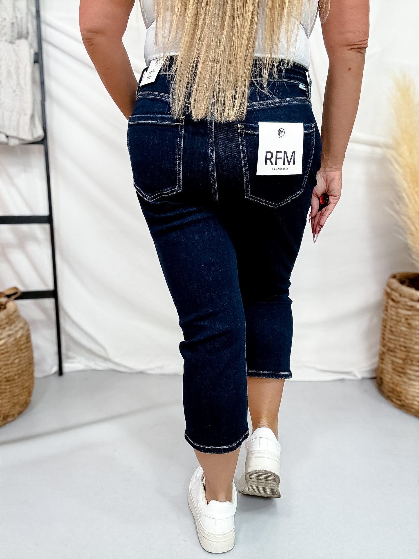RFM Dark Wash High Waist Capris With Slit Hems - Whiskey Skies - YMI JEANS
