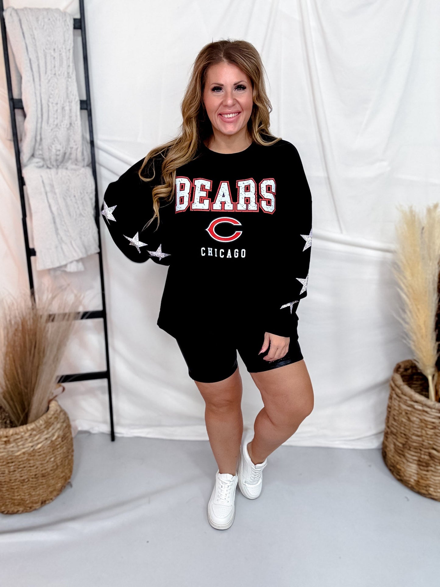 Rhinestone Embellished Licensed Chicago Bears Sweatshirt - Whiskey Skies - GAMEDAY COUTURE