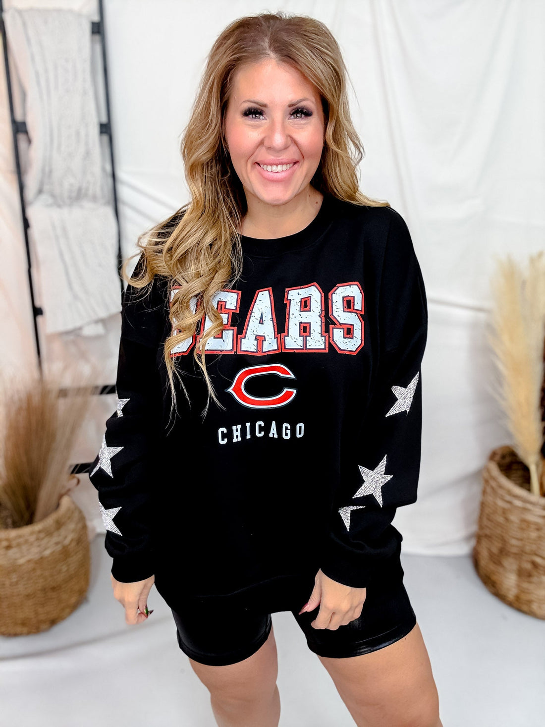 Rhinestone Embellished Licensed Chicago Bears Sweatshirt - Whiskey Skies - GAMEDAY COUTURE