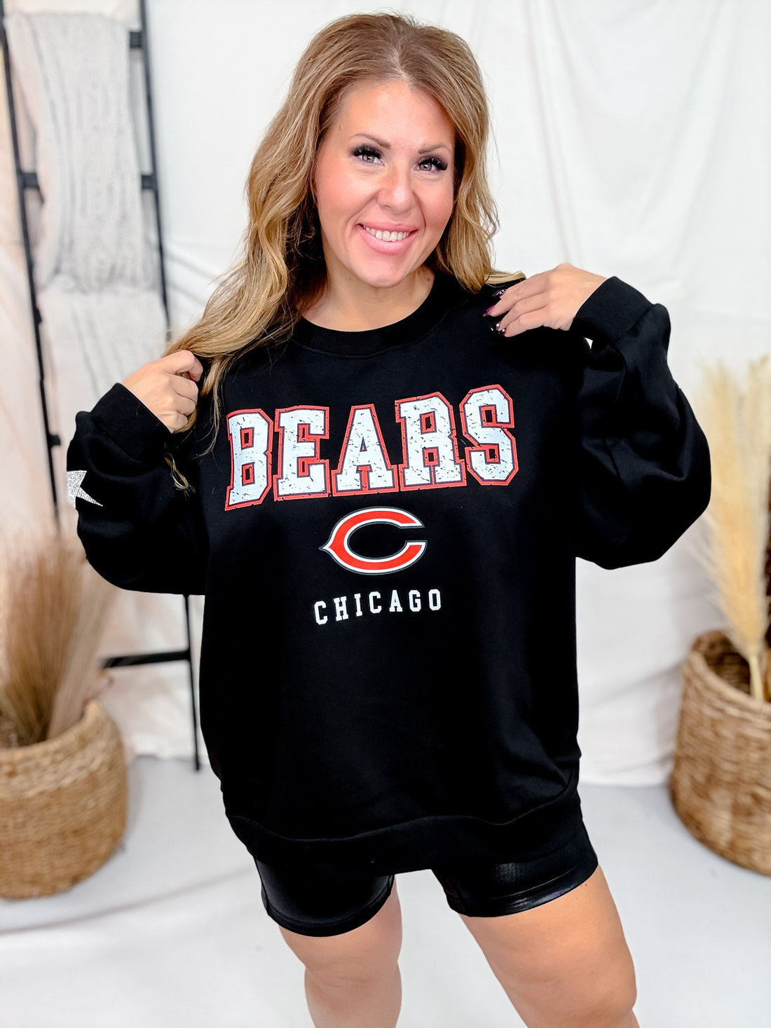 Rhinestone Embellished Licensed Chicago Bears Sweatshirt - Whiskey Skies - GAMEDAY COUTURE