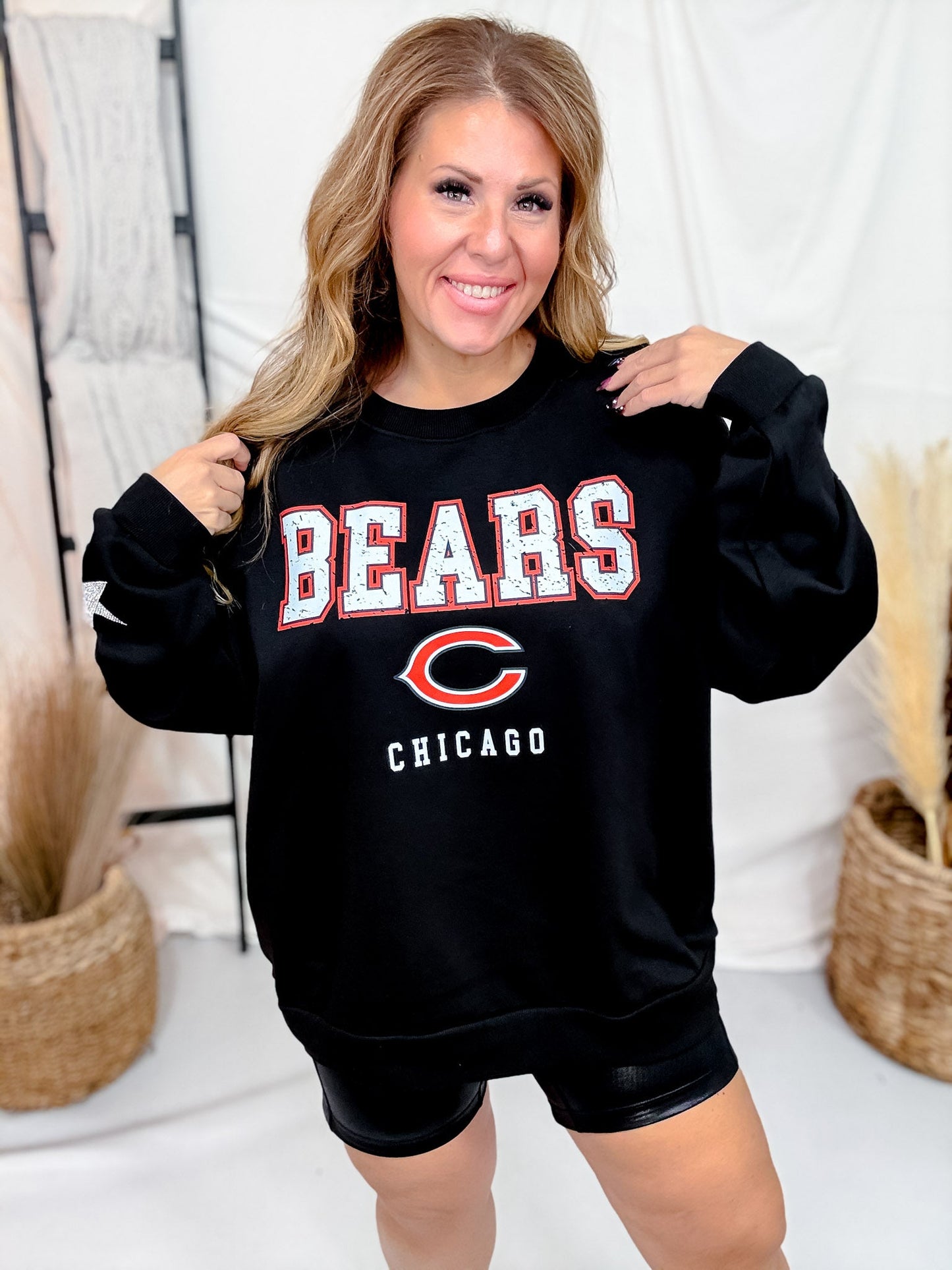 Rhinestone Embellished Licensed Chicago Bears Sweatshirt - Whiskey Skies - GAMEDAY COUTURE