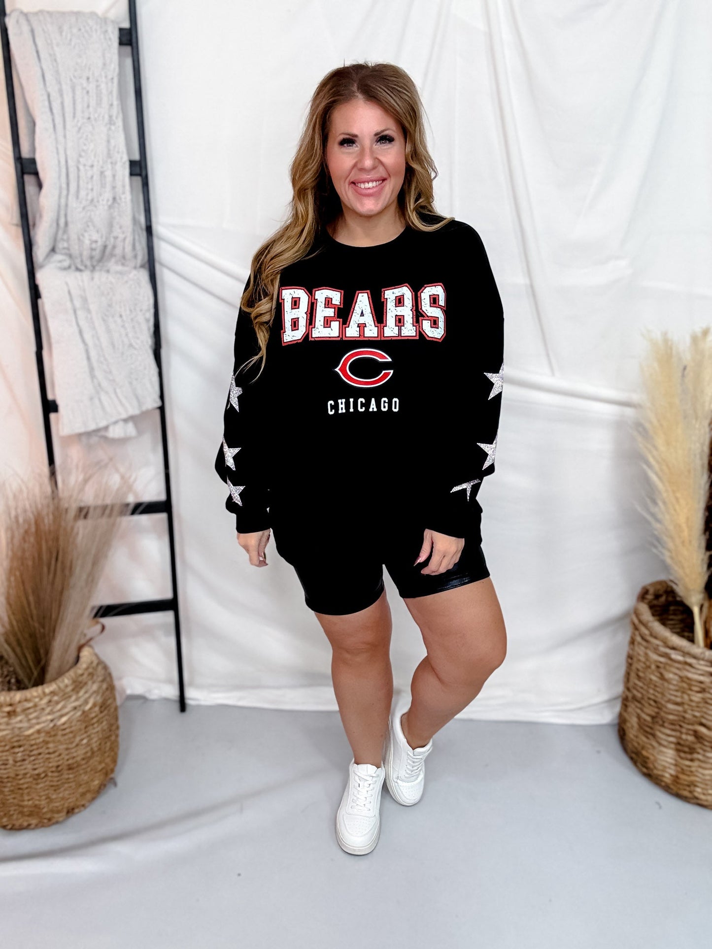 Rhinestone Embellished Licensed Chicago Bears Sweatshirt - Whiskey Skies - GAMEDAY COUTURE