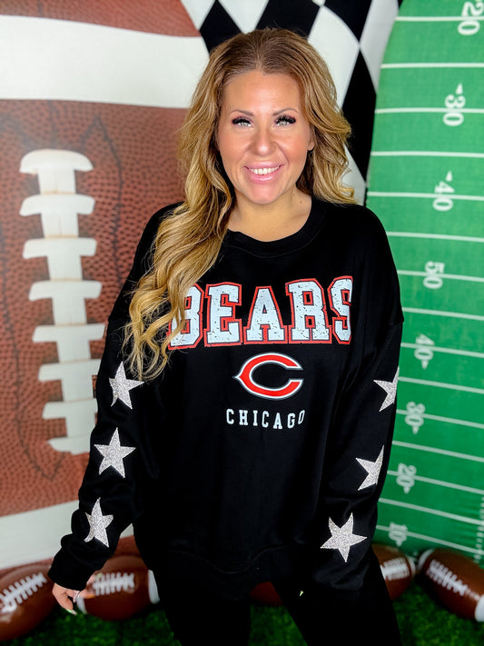 Rhinestone Embellished Licensed Chicago Bears Sweatshirt - Whiskey Skies - GAMEDAY COUTURE