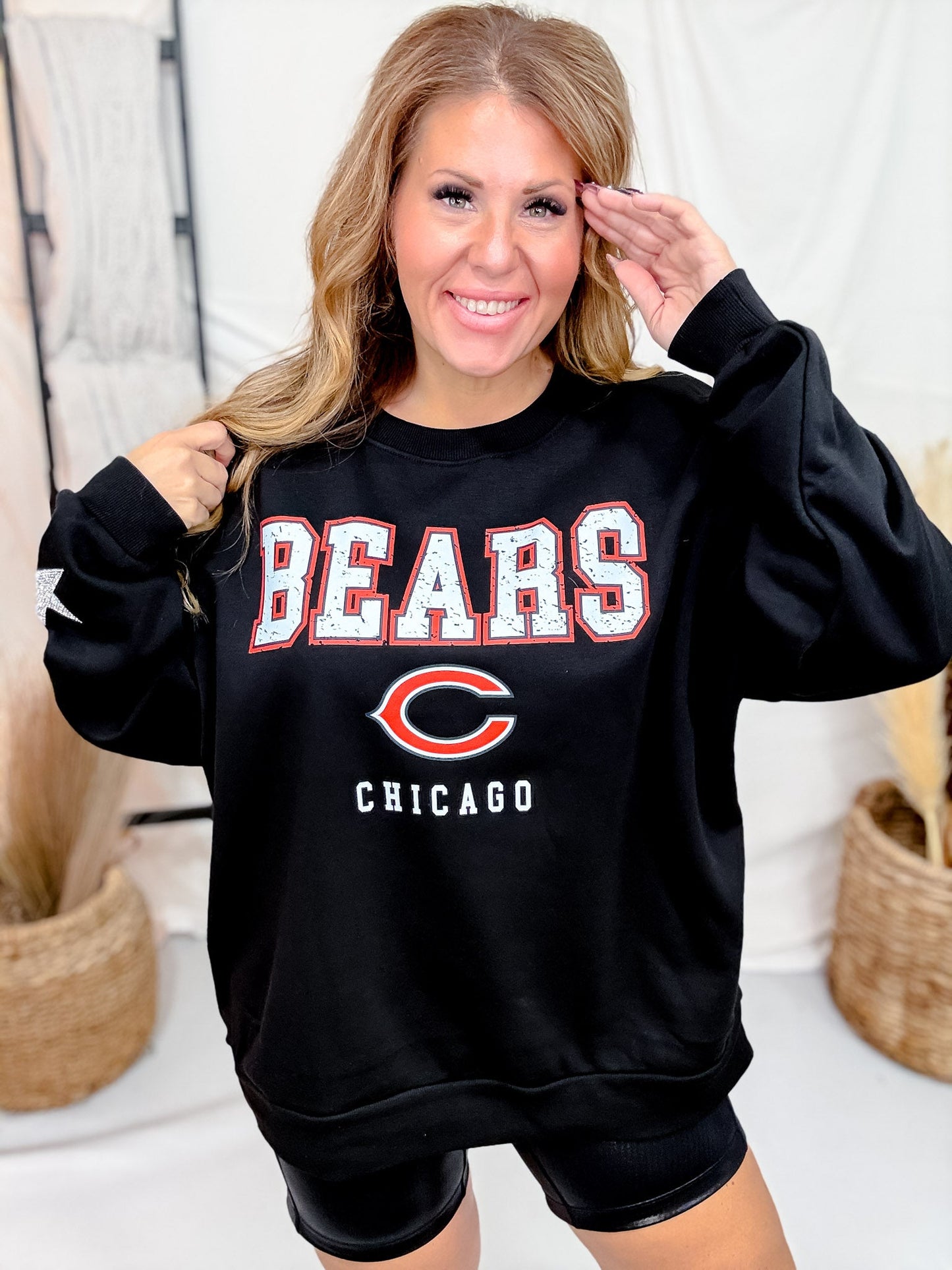 Rhinestone Embellished Licensed Chicago Bears Sweatshirt - Whiskey Skies - GAMEDAY COUTURE