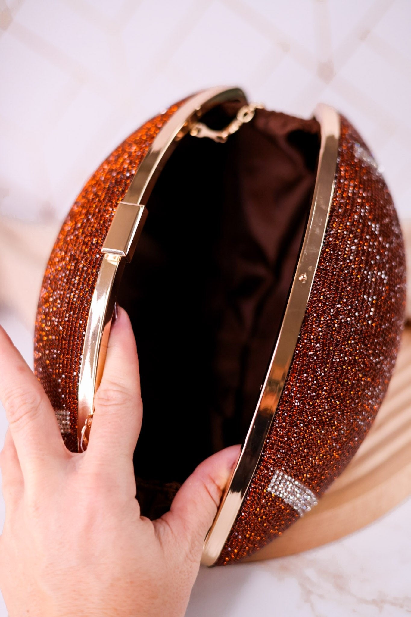 Rhinestone Football Clutch Purse W/ Chain - Whiskey Skies - GIRLY