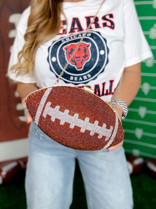Rhinestone Football Clutch Purse W/ Chain - Whiskey Skies - GIRLY