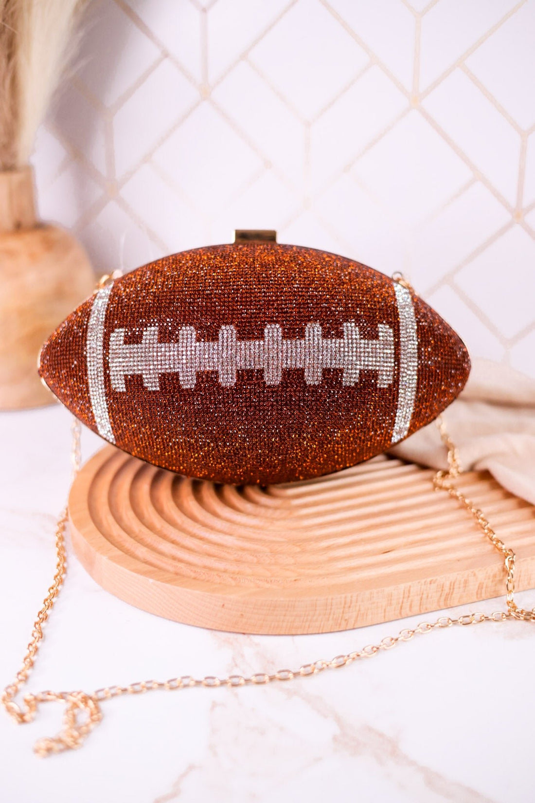 Rhinestone Football Clutch Purse W/ Chain - Whiskey Skies - GIRLY