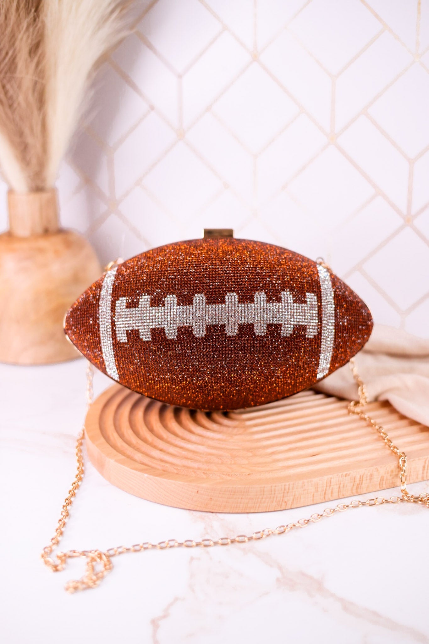 Rhinestone Football Clutch Purse W/ Chain - Whiskey Skies - GIRLY