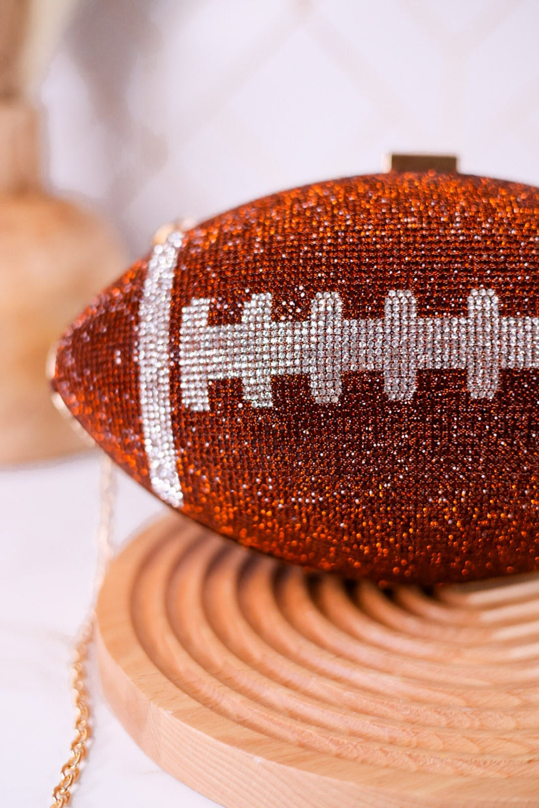 Rhinestone Football Clutch Purse W/ Chain - Whiskey Skies - GIRLY