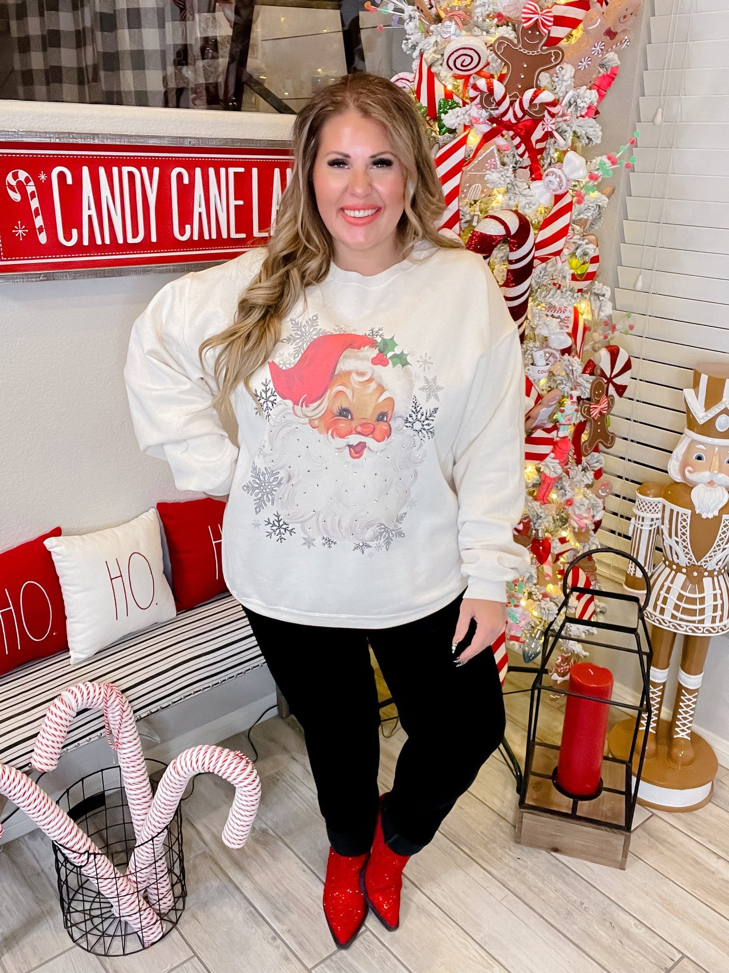 Rhinestone Vintage Santa Sweater - Whiskey Skies - SUGAR STITCH