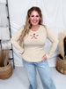 Ribbed Jersey Top With Flower Cutout In Sand - Whiskey Skies - ODDI