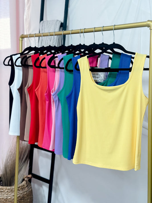 Ribbed Solid Color Square Neck Tank Tops (12 Colors) - Whiskey Skies - SOUTHERN GRACE