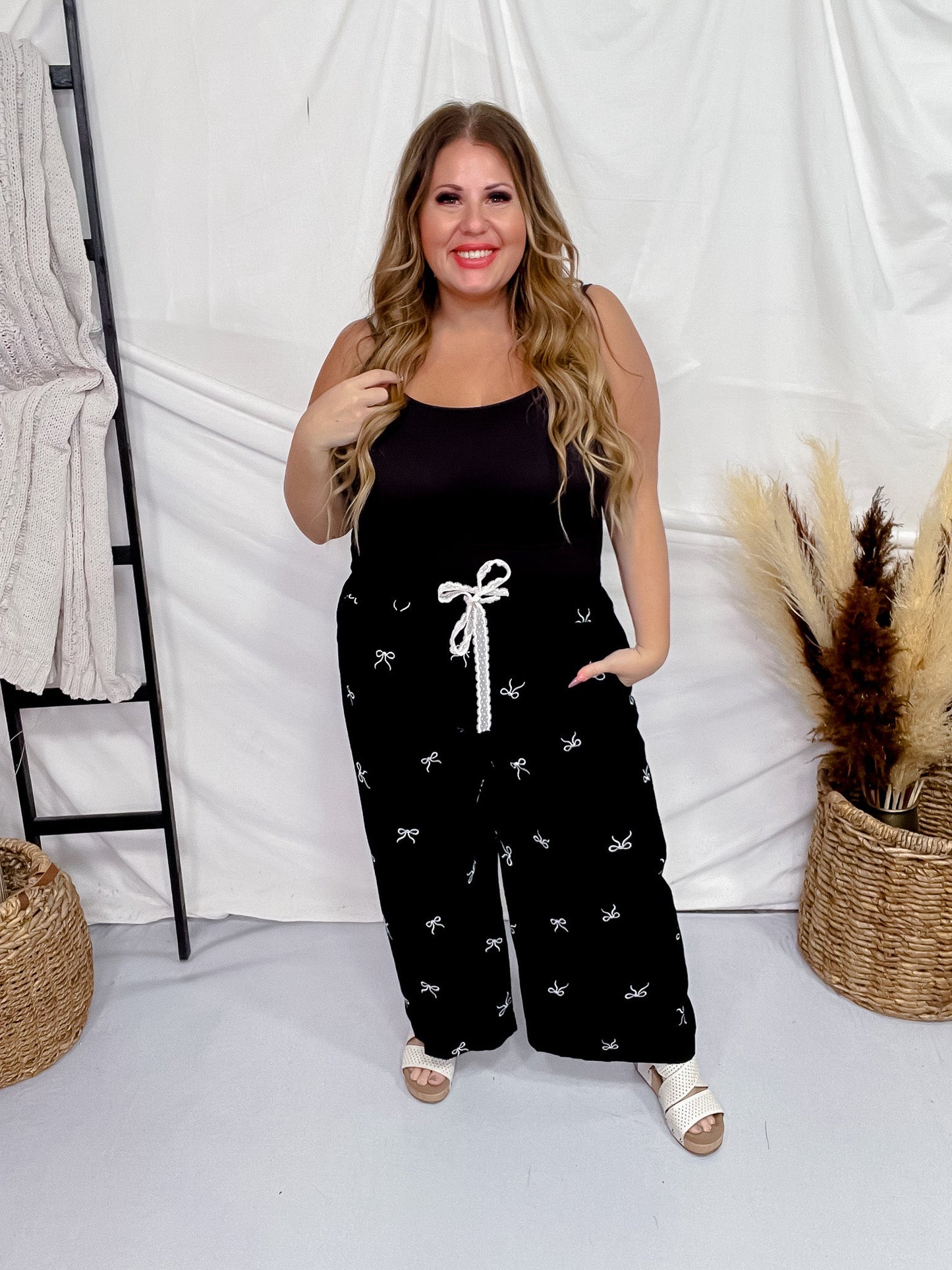 Ribbon Embroidery Pull On Cropped Pants - Whiskey Skies - UMGEE