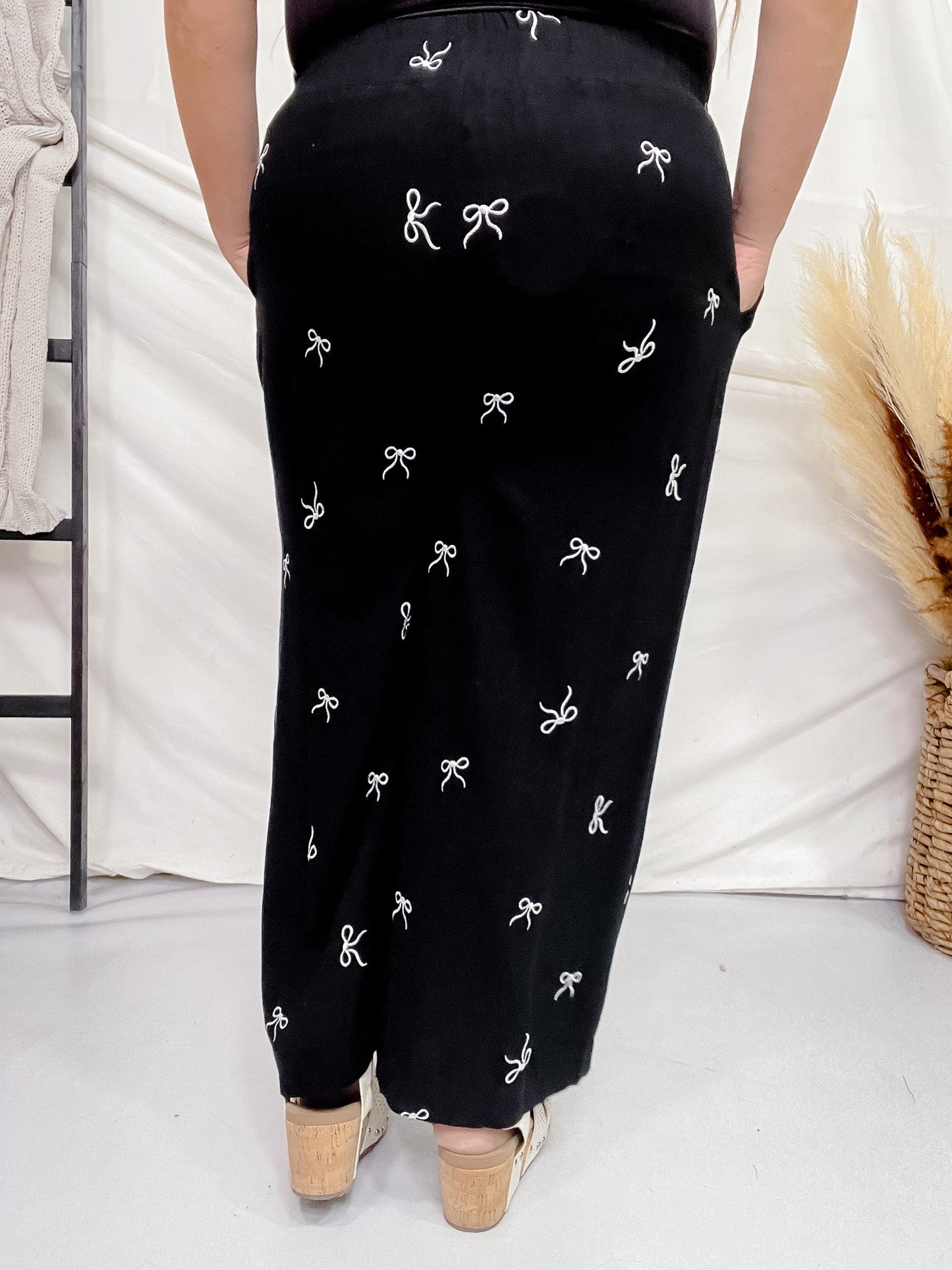 Ribbon Embroidery Pull On Cropped Pants - Whiskey Skies - UMGEE