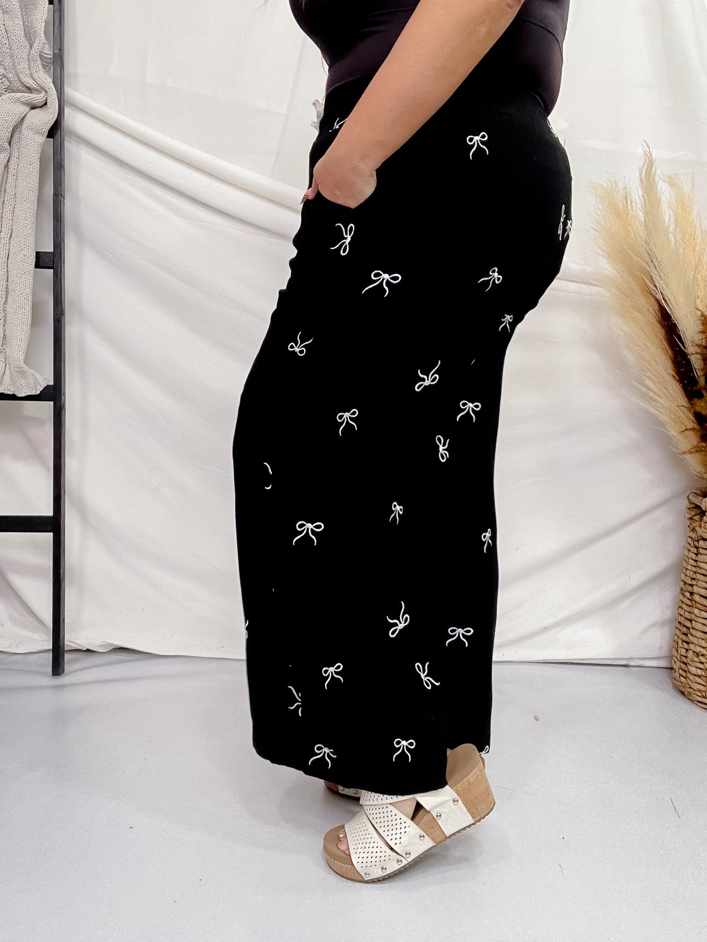 Ribbon Embroidery Pull On Cropped Pants - Whiskey Skies - UMGEE