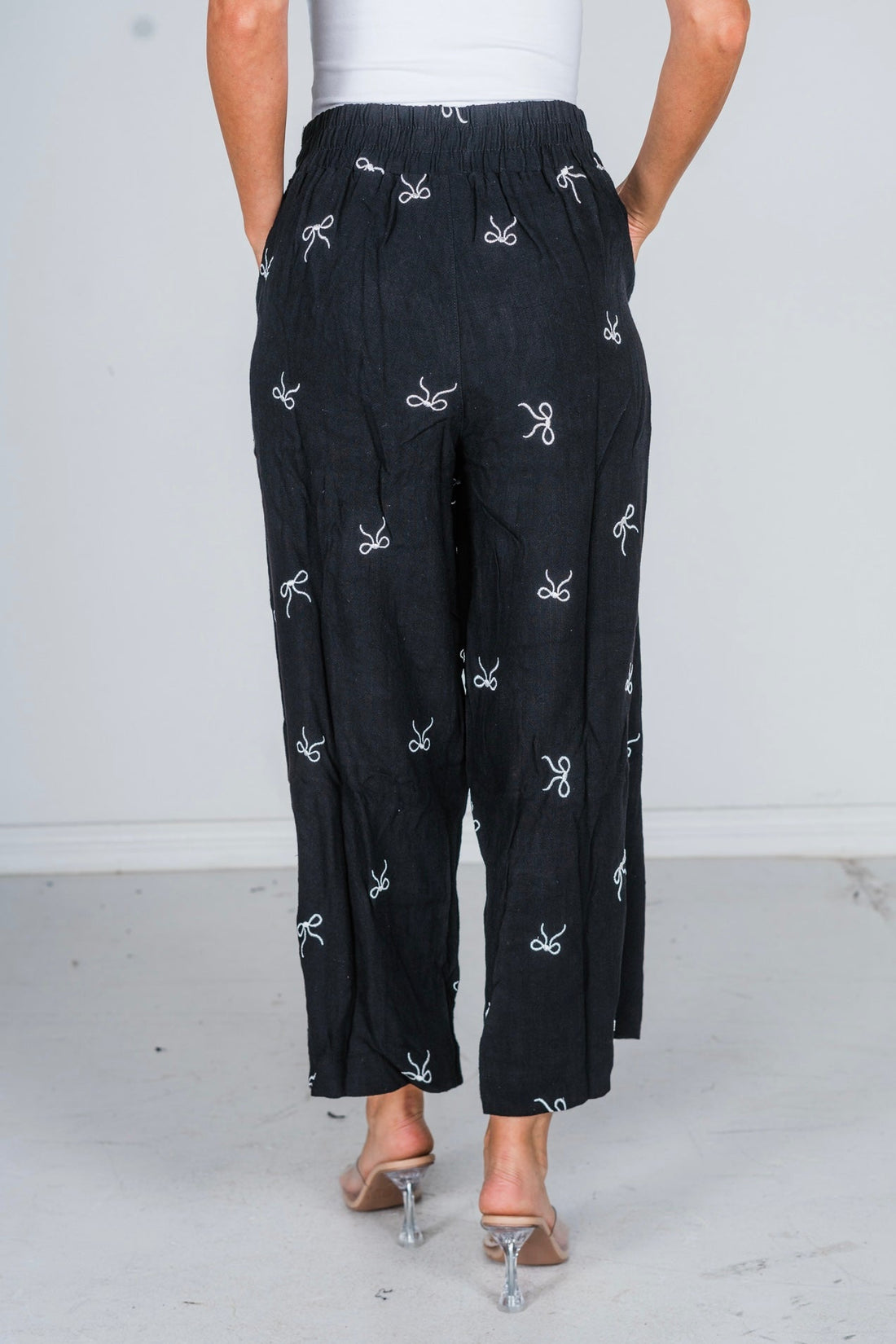 Ribbon Embroidery Pull On Cropped Pants - Whiskey Skies - UMGEE