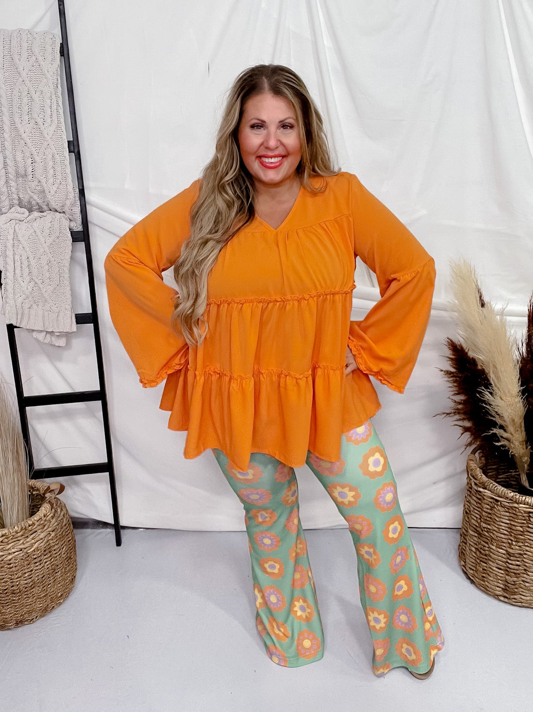 Rich Orange Ruffle Blouse - Whiskey Skies - SOUTHERN GRACE