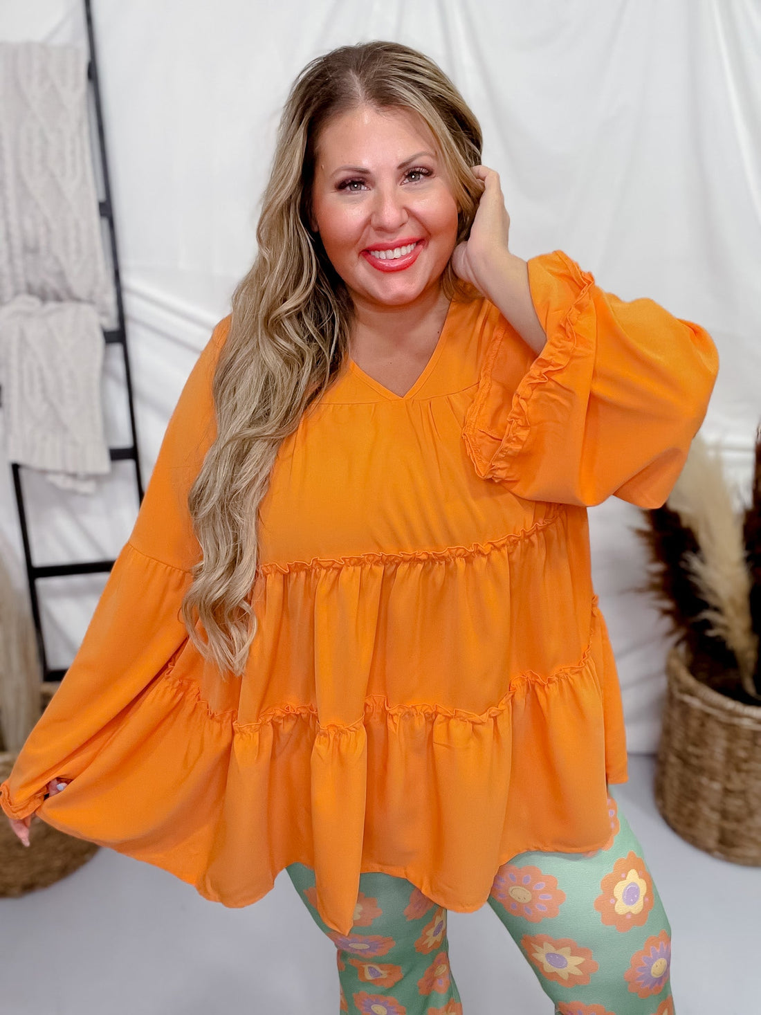 Rich Orange Ruffle Blouse - Whiskey Skies - SOUTHERN GRACE