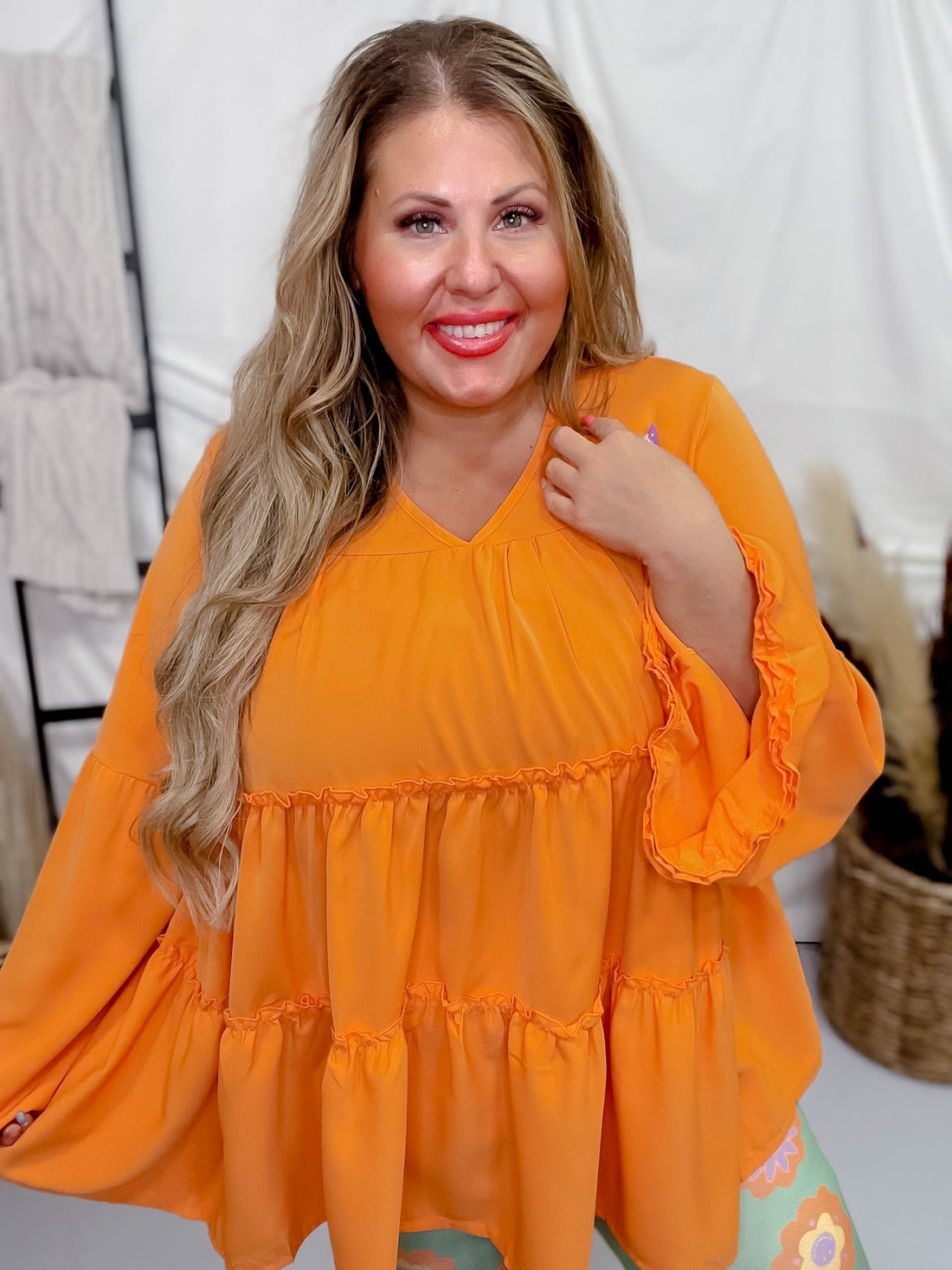 Rich Orange Ruffle Blouse - Whiskey Skies - SOUTHERN GRACE