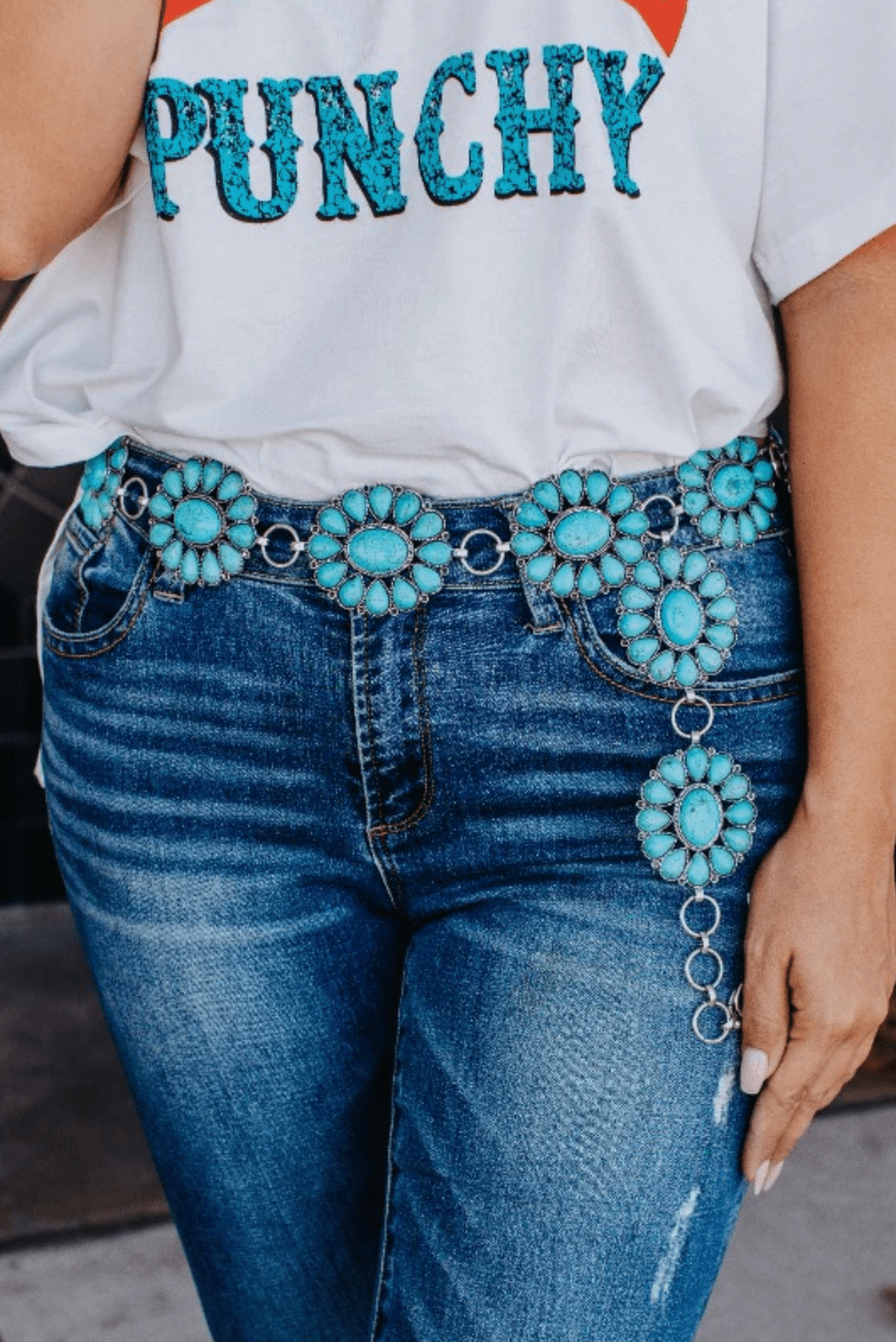 Ride For the Brand Darlin' Turquoise Floral Concho Link Belt - Whiskey Skies - SOUTHERN GRACE
