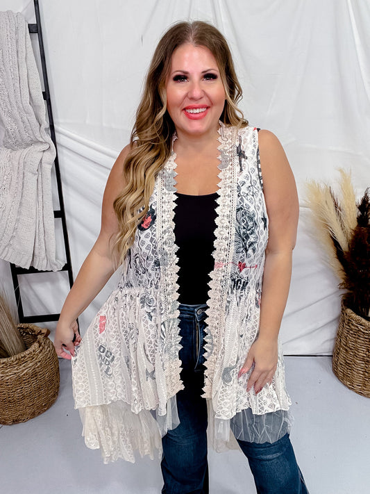 Rock n Roll Lace High Low Vest - Whiskey Skies - ORIGAMI APPAREL