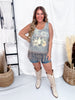 Rodeo Print Fringed Tank Top - Whiskey Skies - ORIGAMI APPAREL