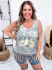 Rodeo Print Fringed Tank Top - Whiskey Skies - ORIGAMI APPAREL