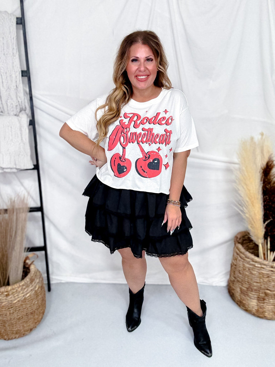 Rodeo Sweetheart Cherries Cropped Short Sleeve T-Shirt - Whiskey Skies - COUNTRY DEEP