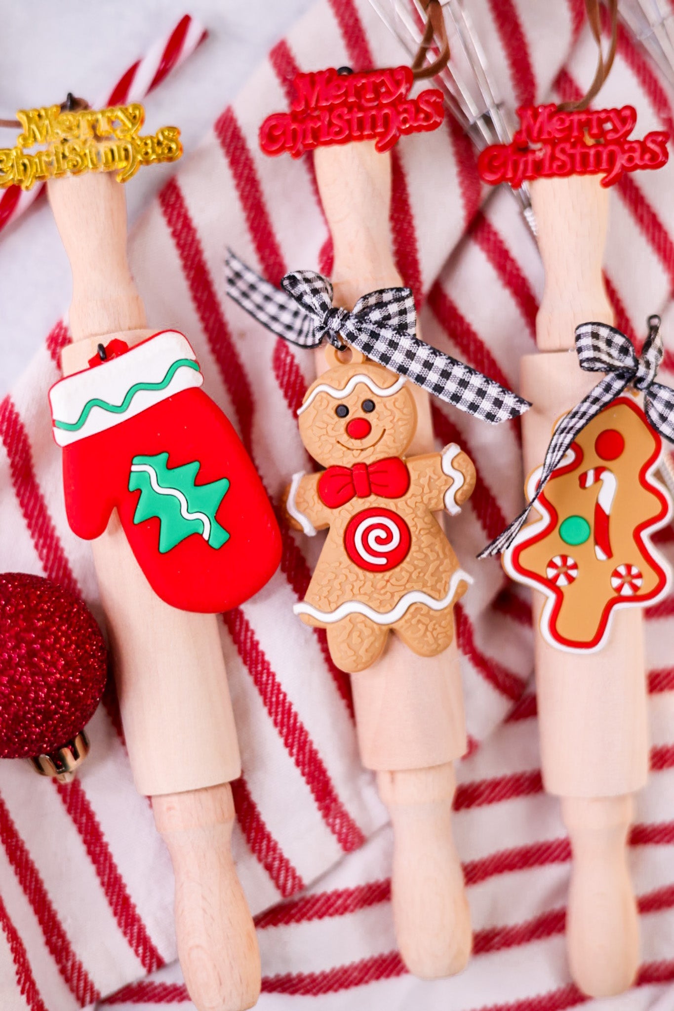 Rolling Pin Ornaments with Holiday Charms (3 Styles) - Whiskey Skies - GERSON COMPANIES